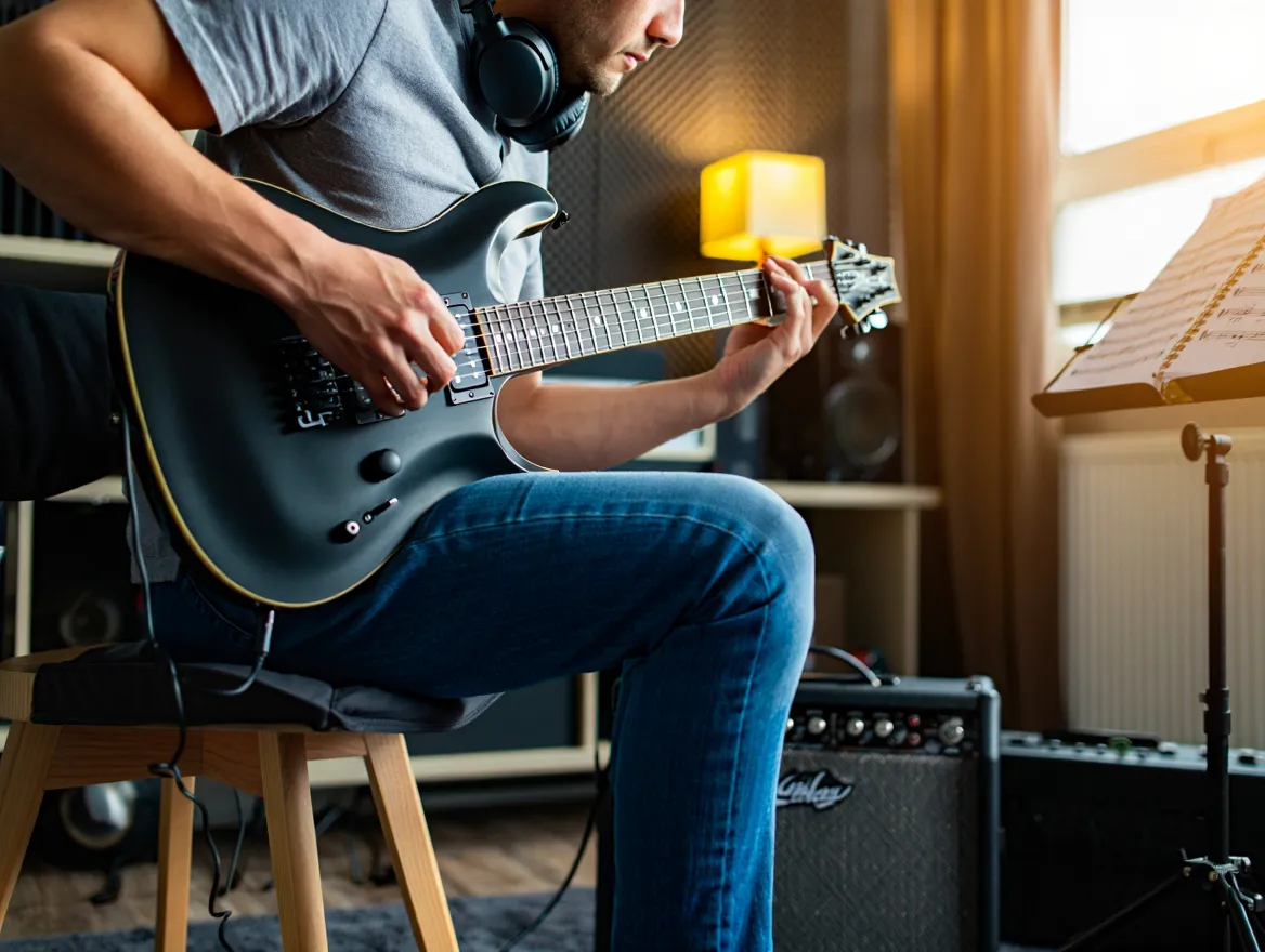 Electric guitar student during practice